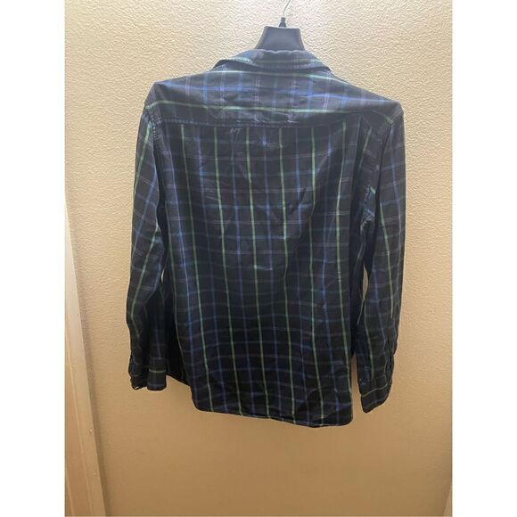 Tony Hawk Medium Plaid Flannel Collared Long Sleeve Button up  Blue Green - Picture 10 of 11